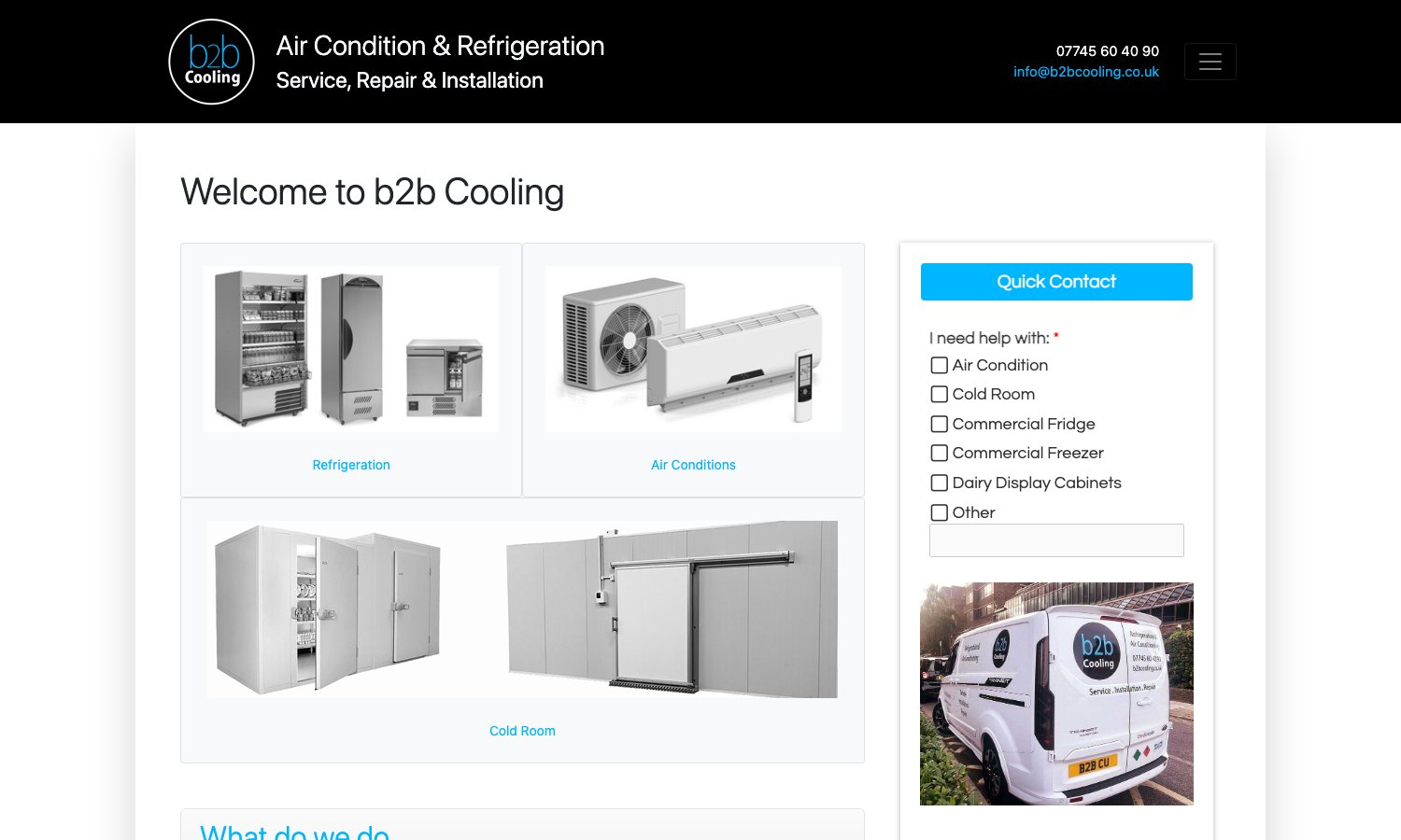 The B2B Cooling website before, a dated basic layout