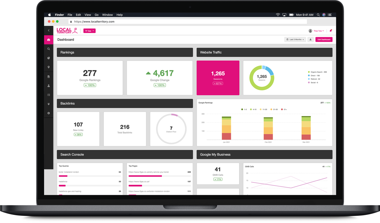 The Local Territory client reporting dashboard on a laptop