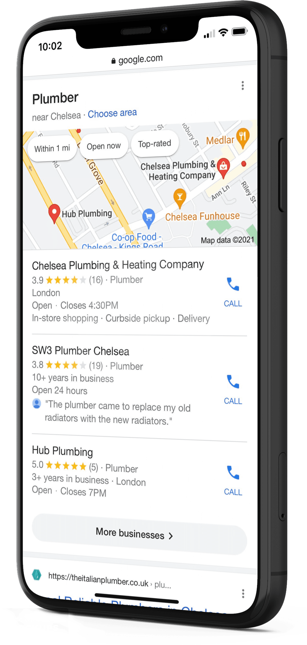Google search results showing paid ads above the local pack